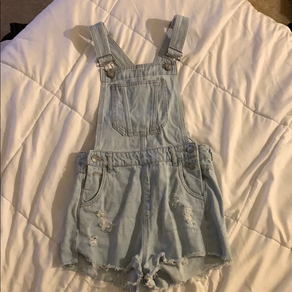 Light Wash Denim Distressed Overalls